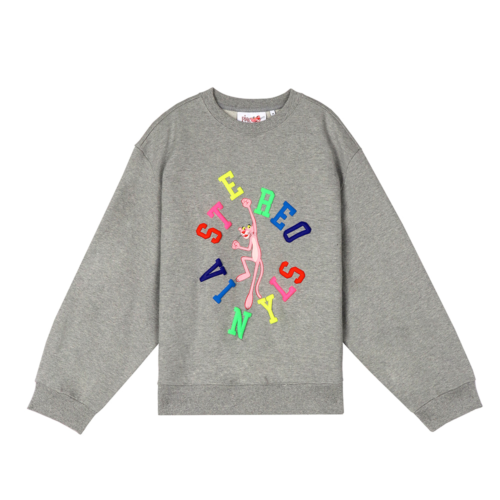 [FW19 Pink Panther] Jumping PP Fleece Sweatshirts(Melange Grey) STEREO-SHOP