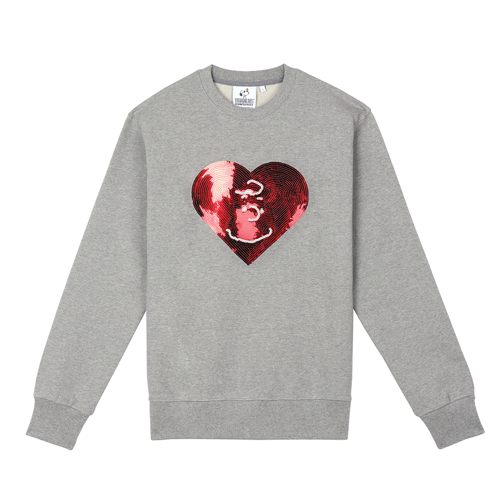 [FW18 Peanuts] Heart Spangle Sweatshirts(Melange Grey) STEREO-SHOP