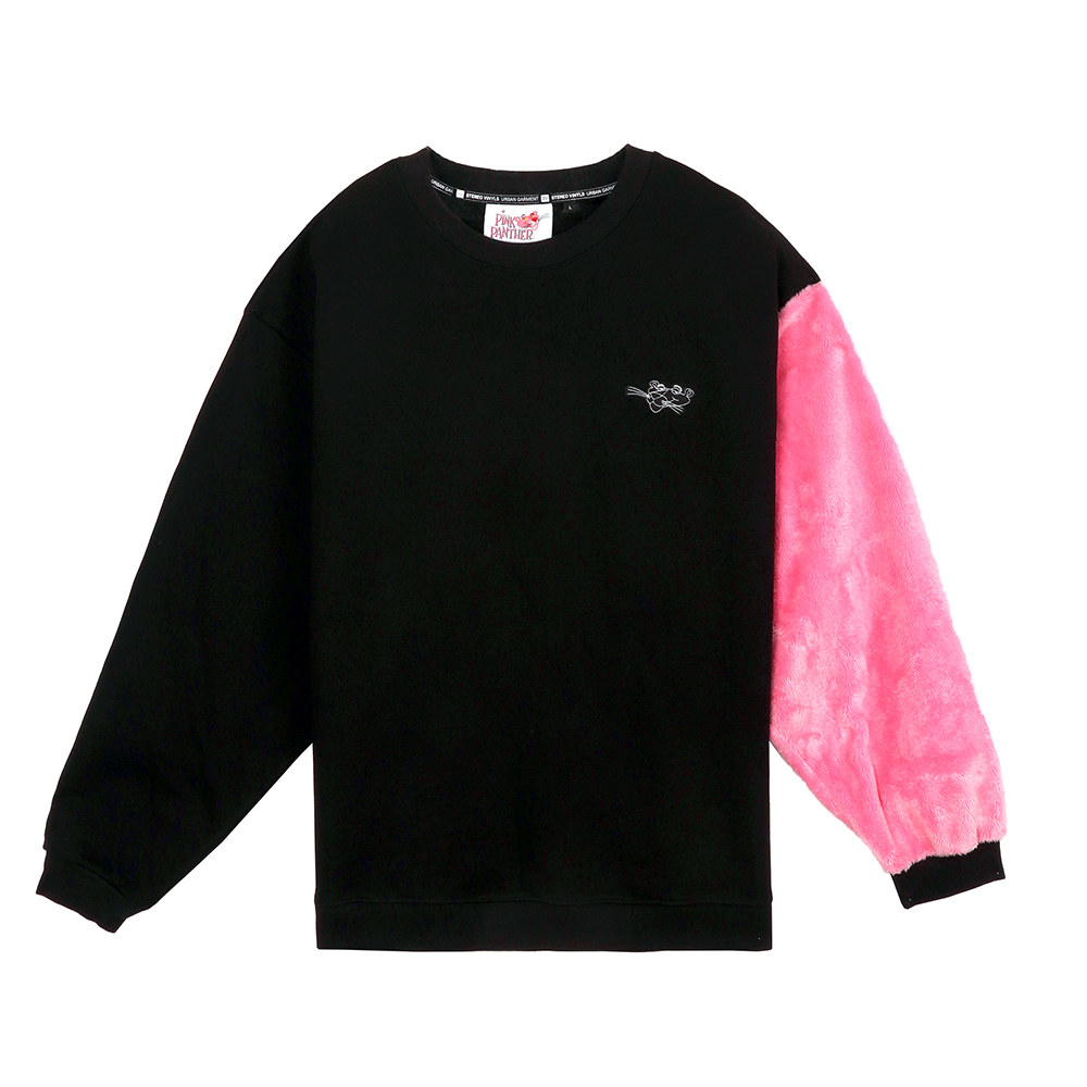 [SS19 Pink Panther] Fur Sleeve Sweatshirts(Black) STEREO-SHOP