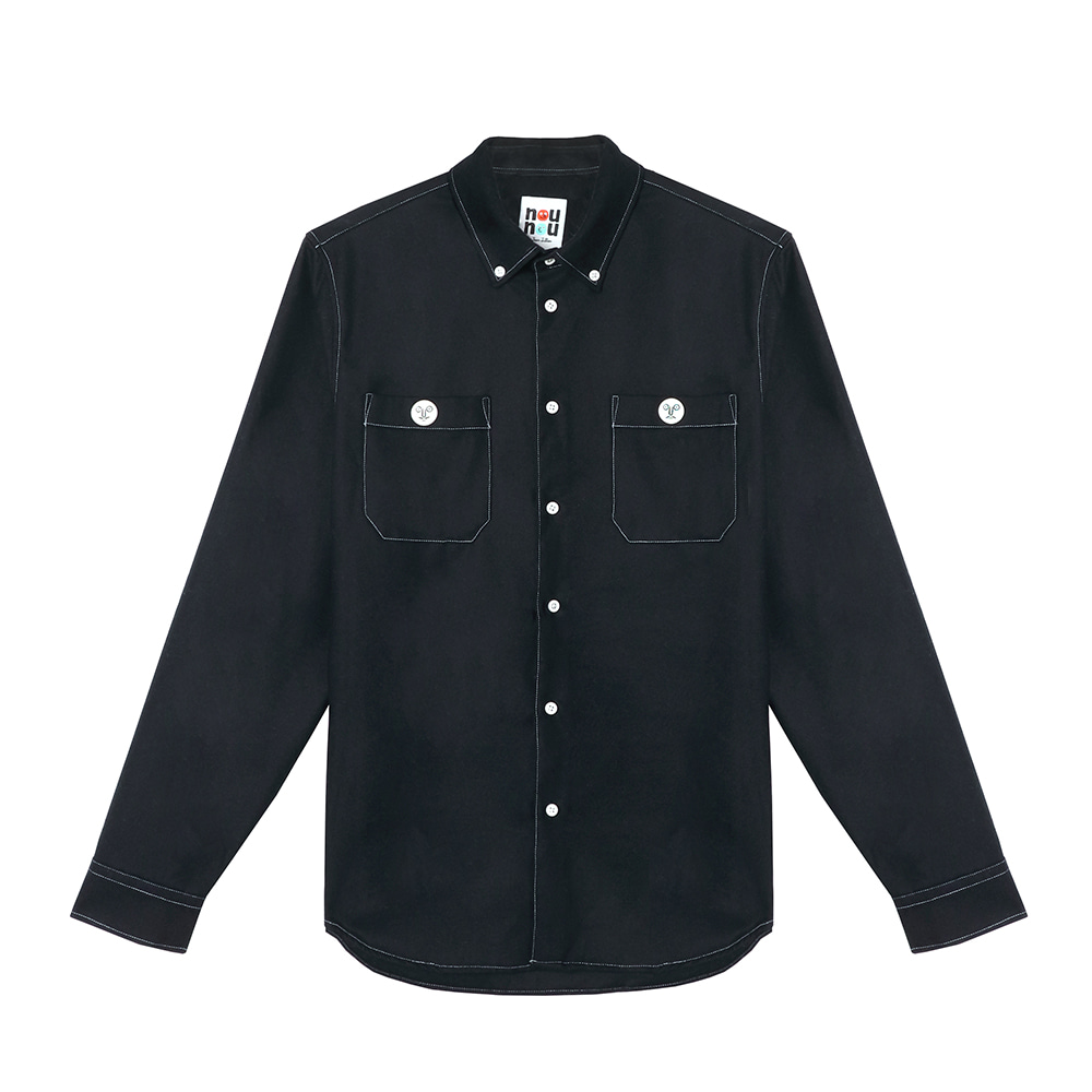 [FW18 NOUNOU] Face Button Wool Mixed Shirts(Navy) STEREO-SHOP