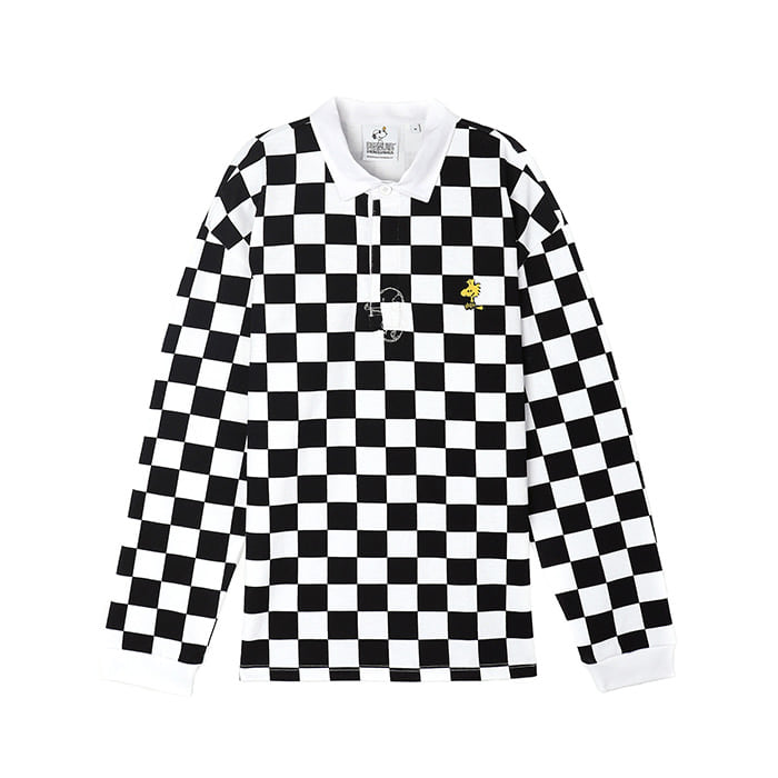 [SS18 Peanuts] Checker Rugby Shirts(Black) STEREO-SHOP