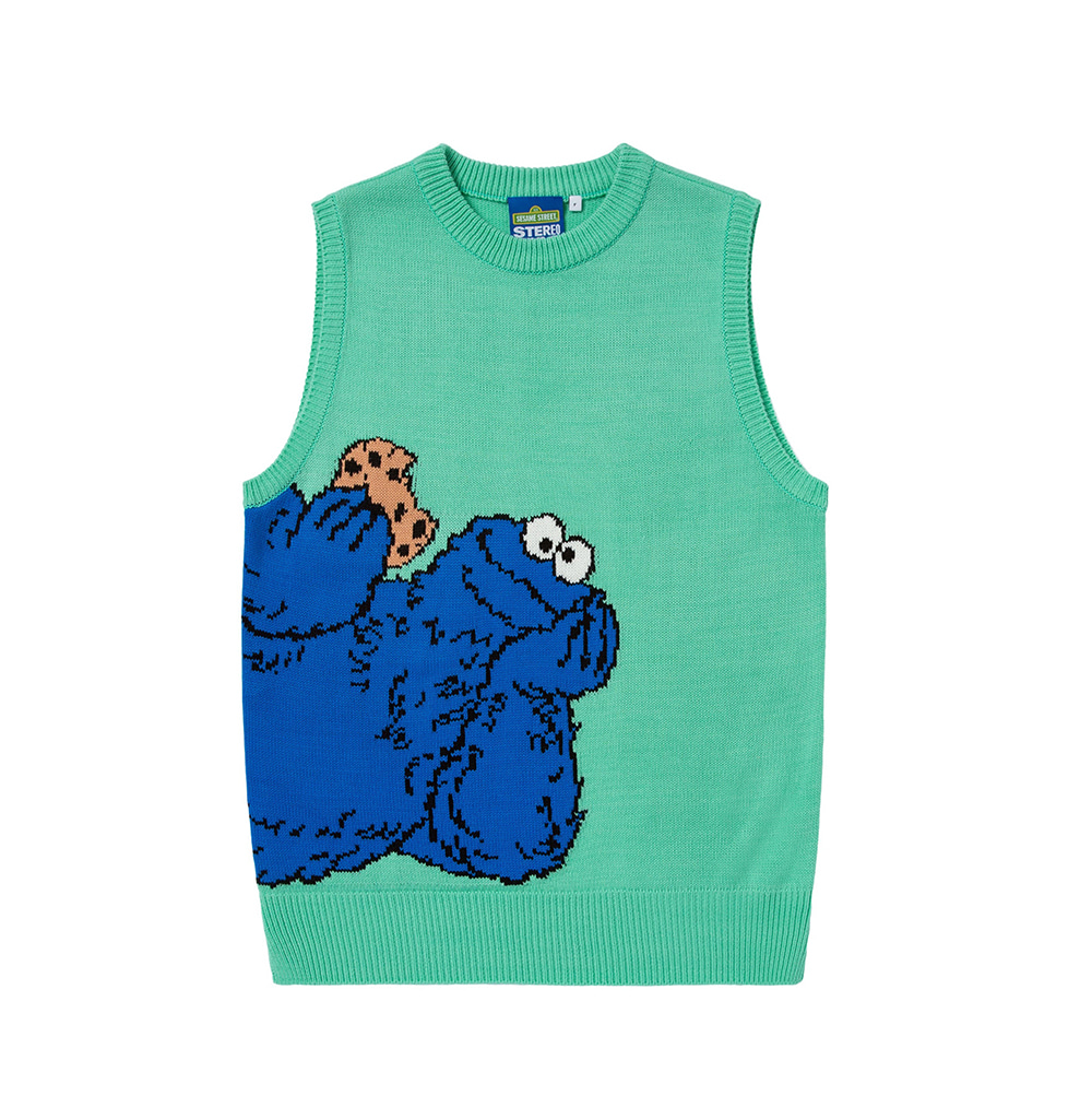 [SS20 SV X Sesame Street] Cookie Monster Knit Vest(Mint) STEREO-SHOP