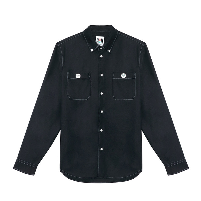[FW18 NOUNOU] Face Button Wool Mixed Shirts(Navy) STEREO-SHOP