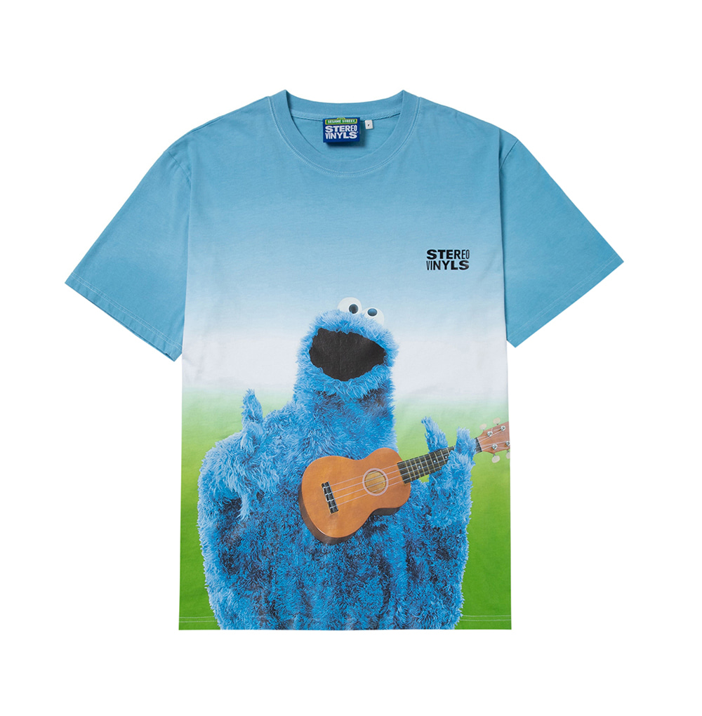 [SS20 SV X Sesame Street] Cookie Monster Dying T-Shirts(Sky Blue) STEREO-SHOP